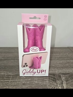 Giddy Up Pink Cowboy Boots Cell Phone Holder Desk Stand Statue New